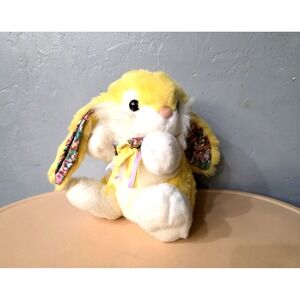 Vintage 90s Lemonwood Pastel Yellow White Easter Bunny Rabbit Plush 10